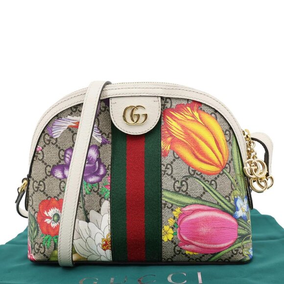 Gucci Ophidia Flora Small Supreme Canvas Shoulder Bag Beige 499621 - Picture 3 of 14